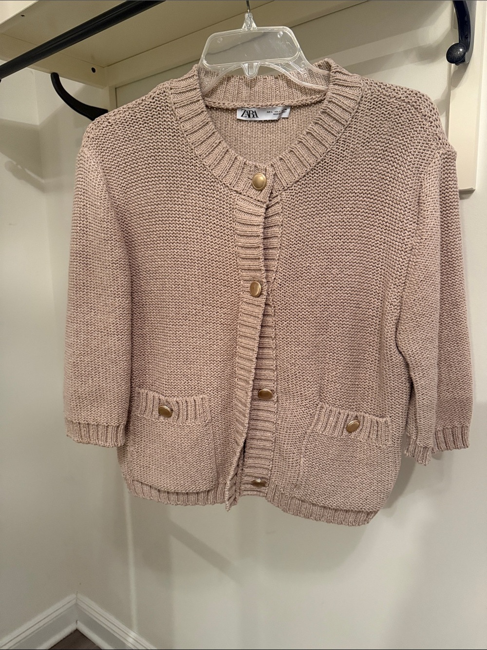 Zara Dusty Pink Button-Front Knit Cardigan with Gold Buttons